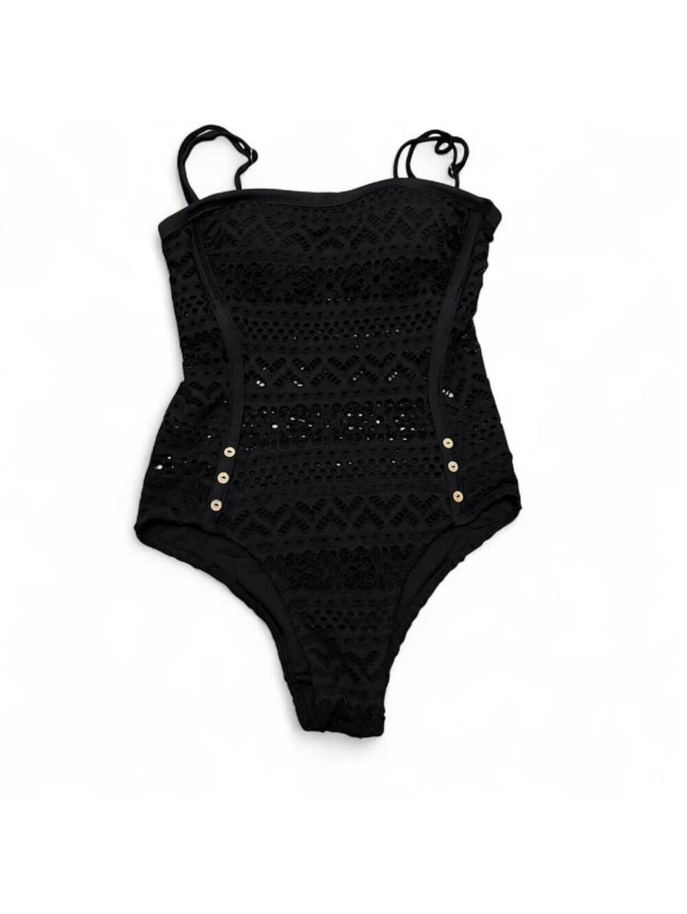 Women’s black crochet one piece swimsuit size 6